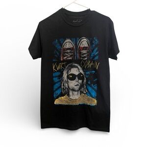 Black Graphic T-Shirt with Kurt Cobain Design
